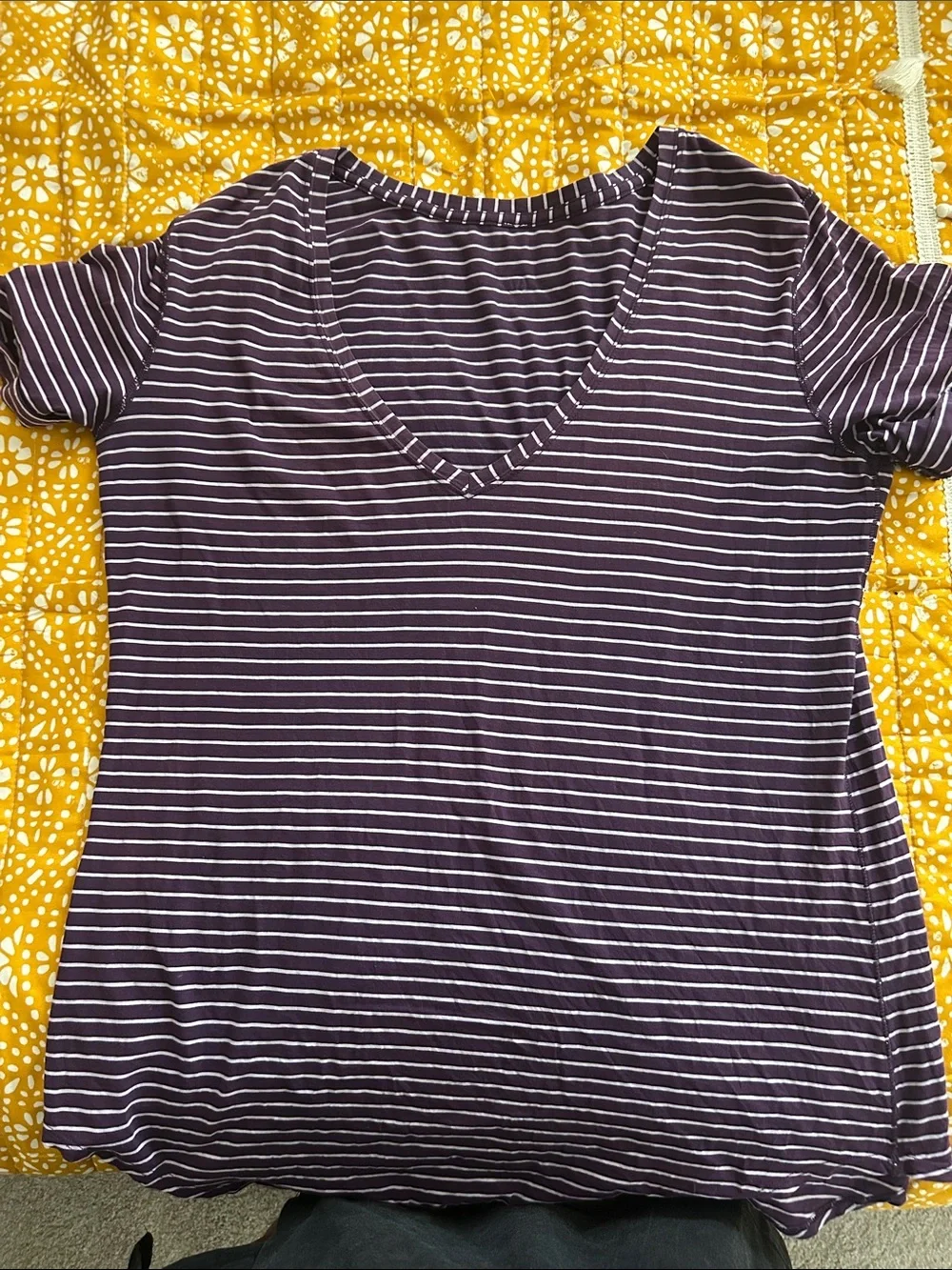 lululemon athletica Plum and White Striped V-Neck Short Sleeve Tee